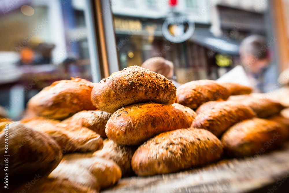 Freshly Baked Buns For Sale At Bakery Stock Photo Adobe Stock