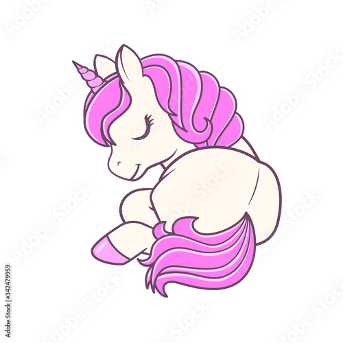 Cute Cartoon Lying down Unicorn. Vector illustration