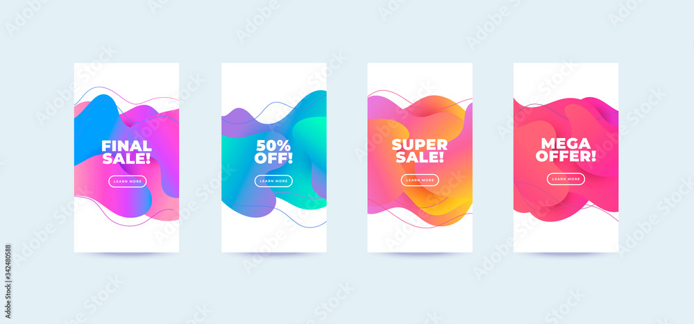 Modern abstract vector sale banners set flat geometric liquid blob shapes colorful colors