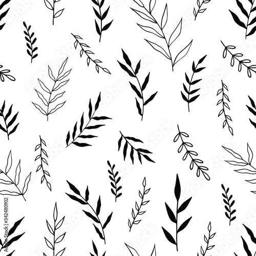 Seamless pattern with hand drawn forest leaves. Illustration in doodle style for wedding decoration  card  greeting  print and other floral vintage design.