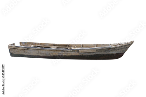 old wooden fishing boat isolated on white background.
