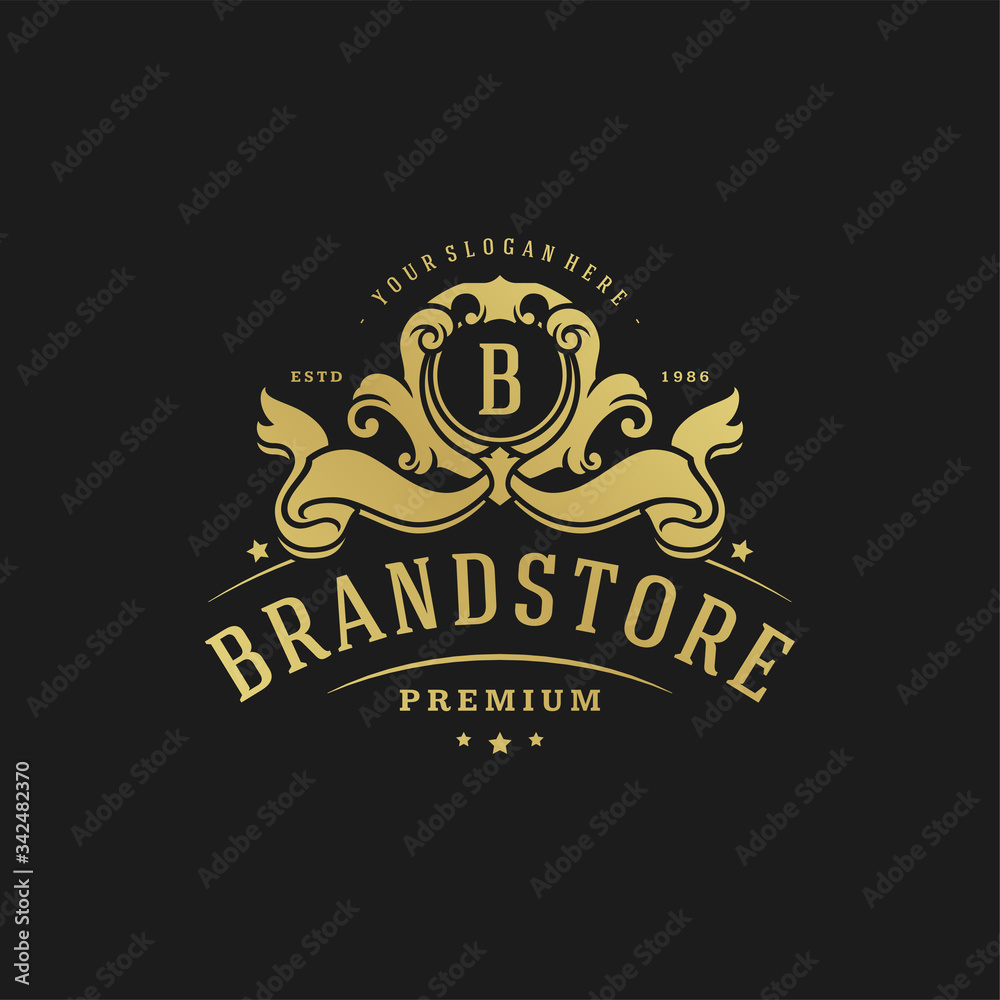 Luxury logo design template vector illustration victorian vignettes royal ornament shapes for logotype or badge design Luxury logo design template vector illustration victorian vignettes royal ornament shapes for logotype or badge design