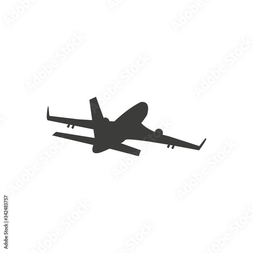Airplane flight tickets air fly travel takeoff silhouette element. Plane symbol. Travel icon. Flat design.