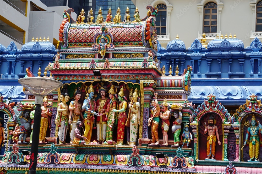 colorful hindu temple in singapore city