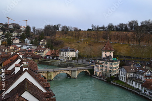 View of the landscape of the Swiss city of Bern from a height