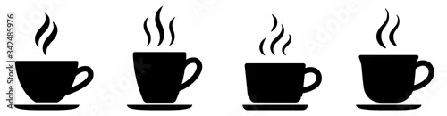 Obraz Coffee cup icon set. Cups of coffee tea collection. Hot drink icon. Disposable cup. Cup coffe with steam. Flat style - stock vector.