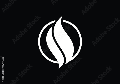 Flame logo design. Fire icon, oil and gas industry symbol isolated on black background