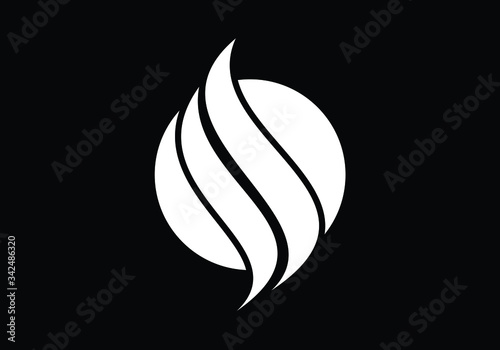 Flame logo design. Fire icon, oil and gas industry symbol isolated on black background