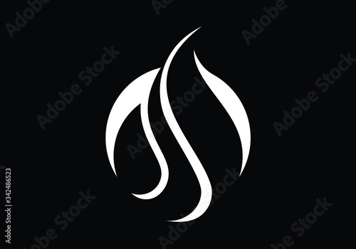 Flame logo design. Fire icon, oil and gas industry symbol isolated on black background