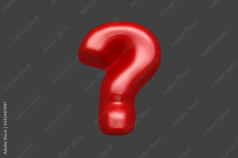 Red plastic font - question mark isolated on grey background, 3D illustration of symbols Red plastic font - question mark isolated on grey background, 3D illustration of symbols