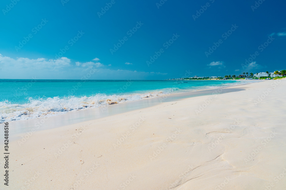 Caribbean island of Anguilla with palm trees and white beaches