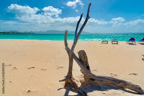 Caribbean island of Anguilla with palm trees and white beaches