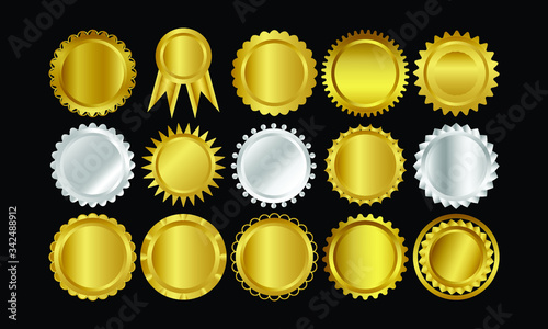 15 set Vector illustration certificate gold foil seal or medal isolated