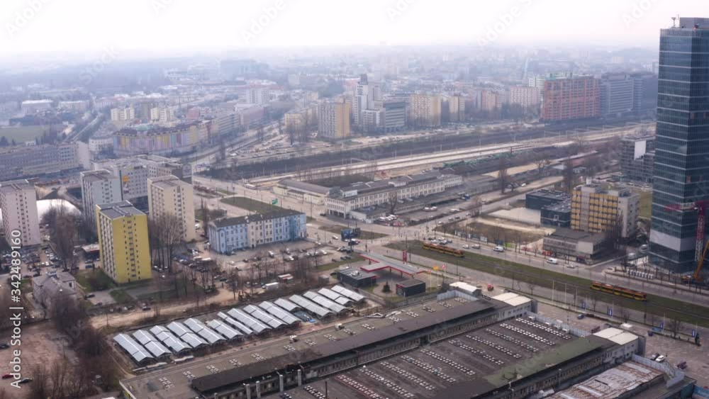 Drone 4k. View of city during Coronavirus. Warsaw in Poland Drone 4k. View of city during Coronavirus. Warsaw in Poland