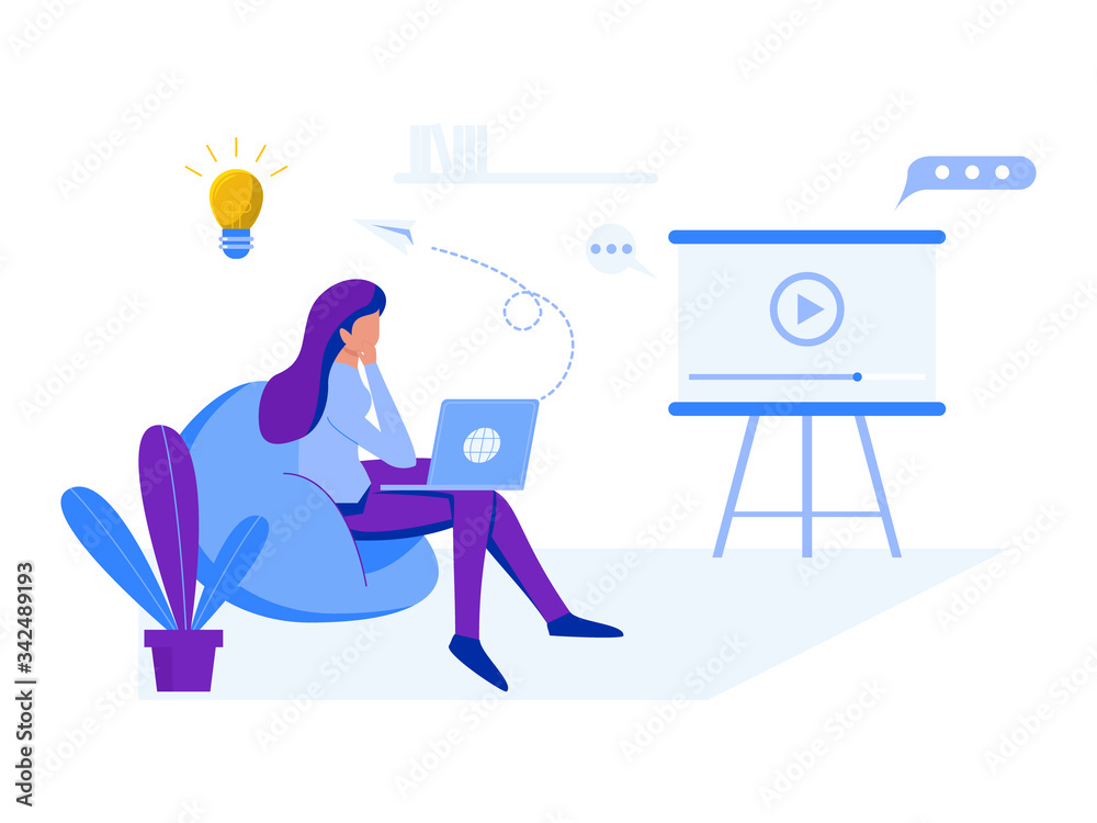 Work at home, illustrate the concept. Young people, casual workers who work with laptops and computers at home. Vector illustration of flat style