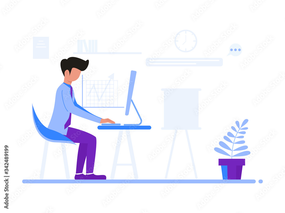Work at home, illustrate the concept. Young people, casual workers who work with laptops and computers at home. Vector illustration of flat style Work at home, illustrate the concept. Young people, casual workers who work with laptops and computers at home. Vector illustration of flat style