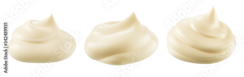 Mayonnaise isolated. Mayo swirl on white background. Mayonnaise cream set. Mayonnaise swirl with clipping path. photo