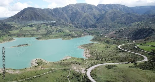 Panoramic view over Embalse de Zahara inland lake, Andalusia, Spain