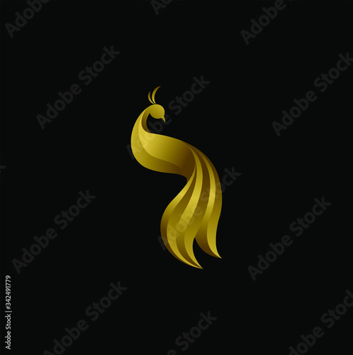 Golden Peacock Vector Logo Concept
