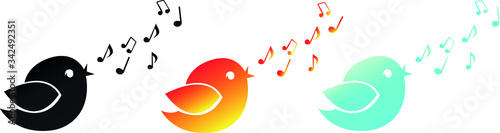 Singing birds. Vector illustration of three little birds singing happily with musical notes.
