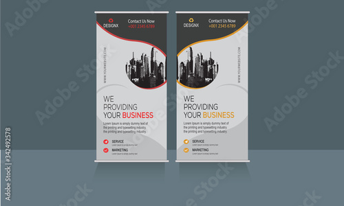 Business Roll up banner Modern Exhibition Advertising Trend Roll Up Banner Stand Poster Broch,vector illustration, business flyer, display, x-banner, flag-banner, infographics, presentation.