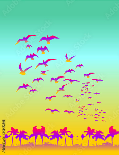 flock of birds print and embroidery graphic design vector art