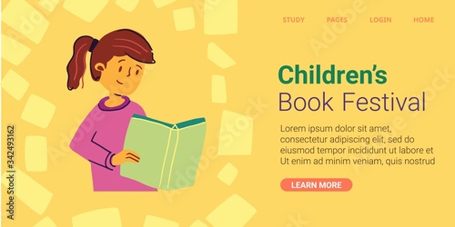 Girl reads book written, childrens book festival