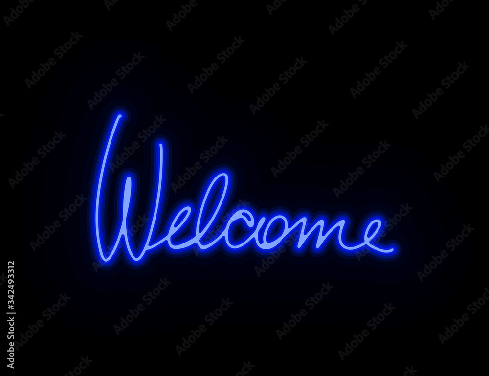 blue welcome  neon text signboard vector logo for design or illustration color