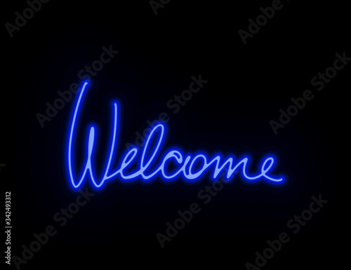 blue welcome neon text signboard vector logo for design or illustration color