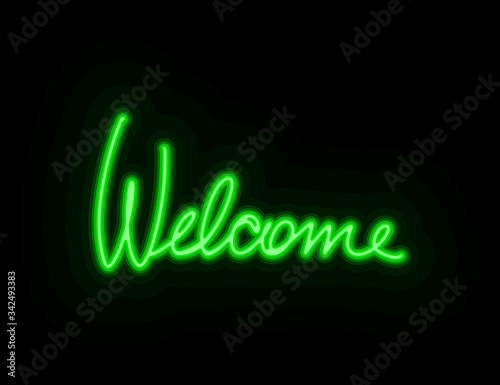 green welcome  neon text signboard vector logo for design or illustration color