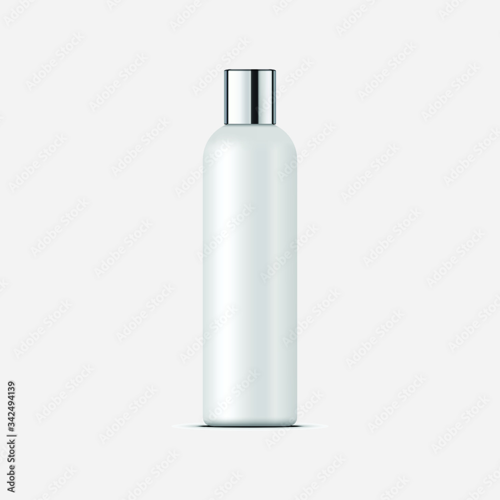 cosmetic bottle mockup with silver cap. realistic vector illustration cosmetic bottle mockup with silver cap. realistic vector illustration