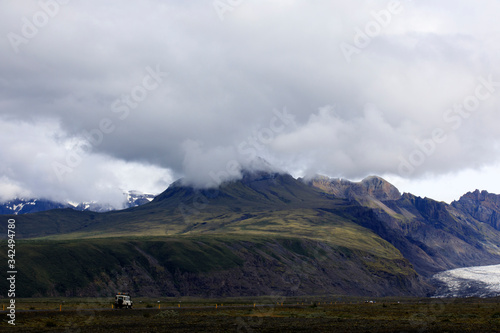 Iceland - August 15, 2017: The road to Skeiðarárjökull glacier in Vatnajokull area, iceland, Europe photo