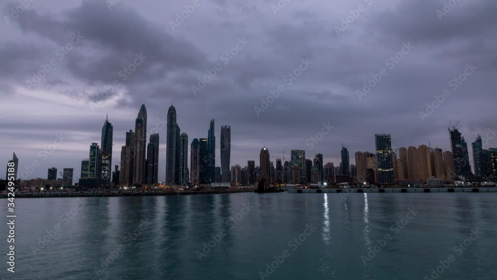 Timelapse of skyscrapers in Dubai Marina, Sunrise, Dubai, UAE Timelapse of skyscrapers in Dubai Marina, Sunrise, Dubai, UAE