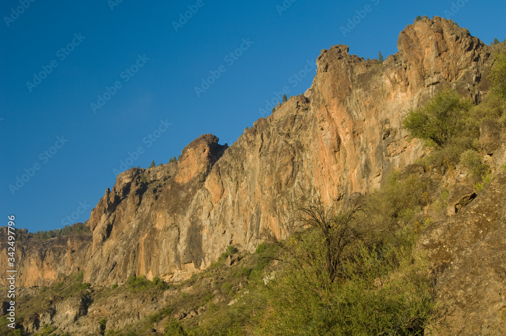 Cliff in the Roque Nublo Natural Monument. The Nublo Rural Park. Tejeda. Gran Canaria. Canary Islands. Spain.