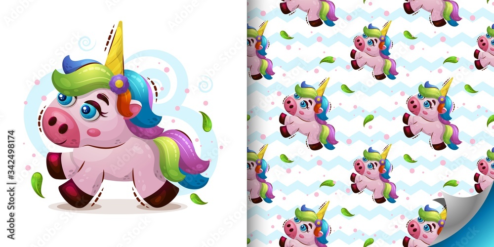 Set of Vector seamless pattern with sweet magic animal unicorn in cartoon style and sweet baby illustration Kids print for wallpapers. wrapping or textile.