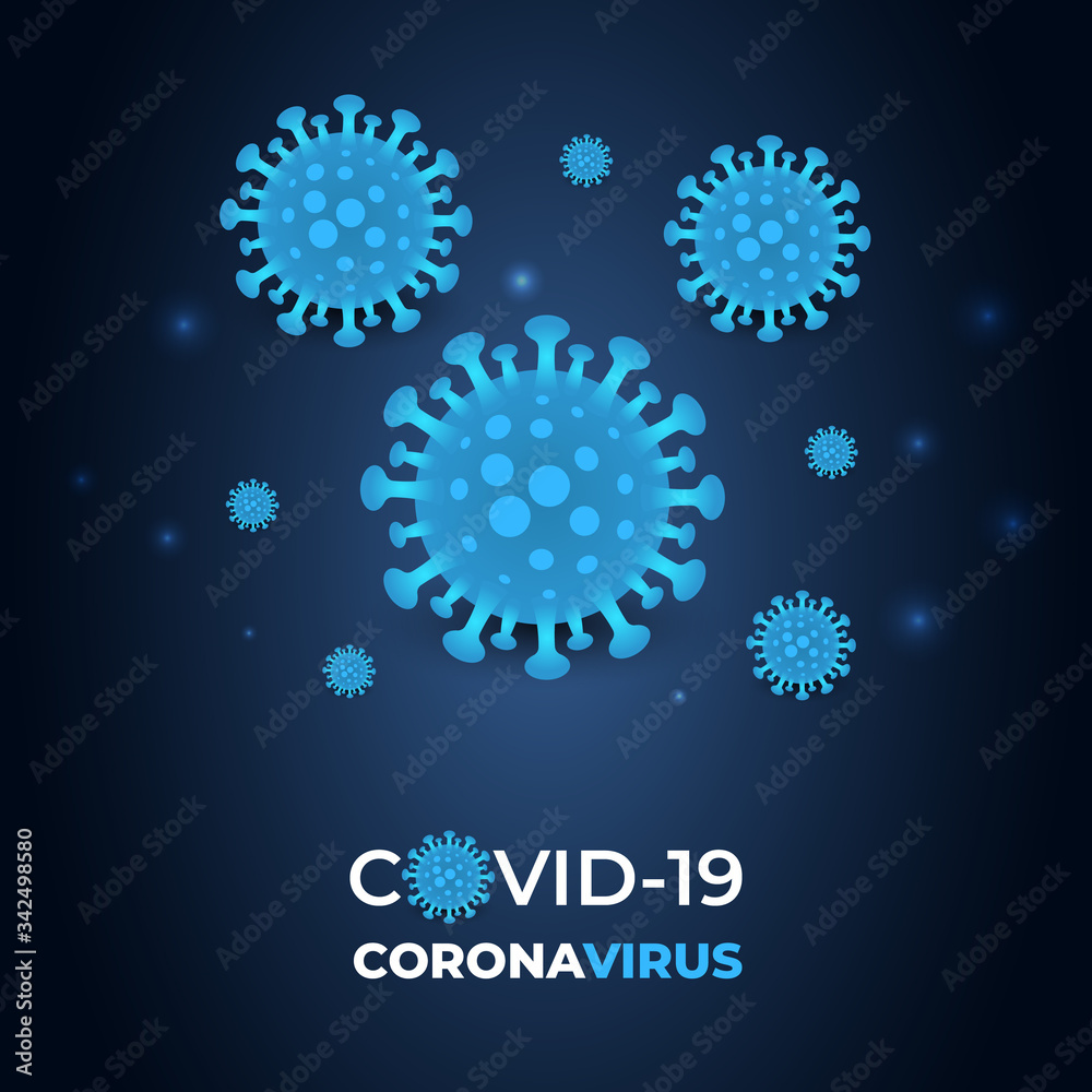 Coronavirus infection covid-19 cell on a dark blue abstract background. Dark vector background coronavirus symbol. COVID-19 pandemic risk background vector illustration. Coronavirus infection covid-19 cell on a dark blue abstract background. Dark vector background coronavirus symbol. COVID-19 pandemic risk background vector illustration.