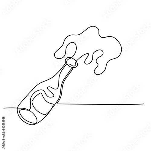Continuous line drawing. Champagne bottle. Isolated on white background. Hand drawn vector illustration. 