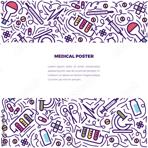 vector medical doodles concept illustration. With place for text. Healthy lifestyle concept. Design for advertising  web sites  posters  print.