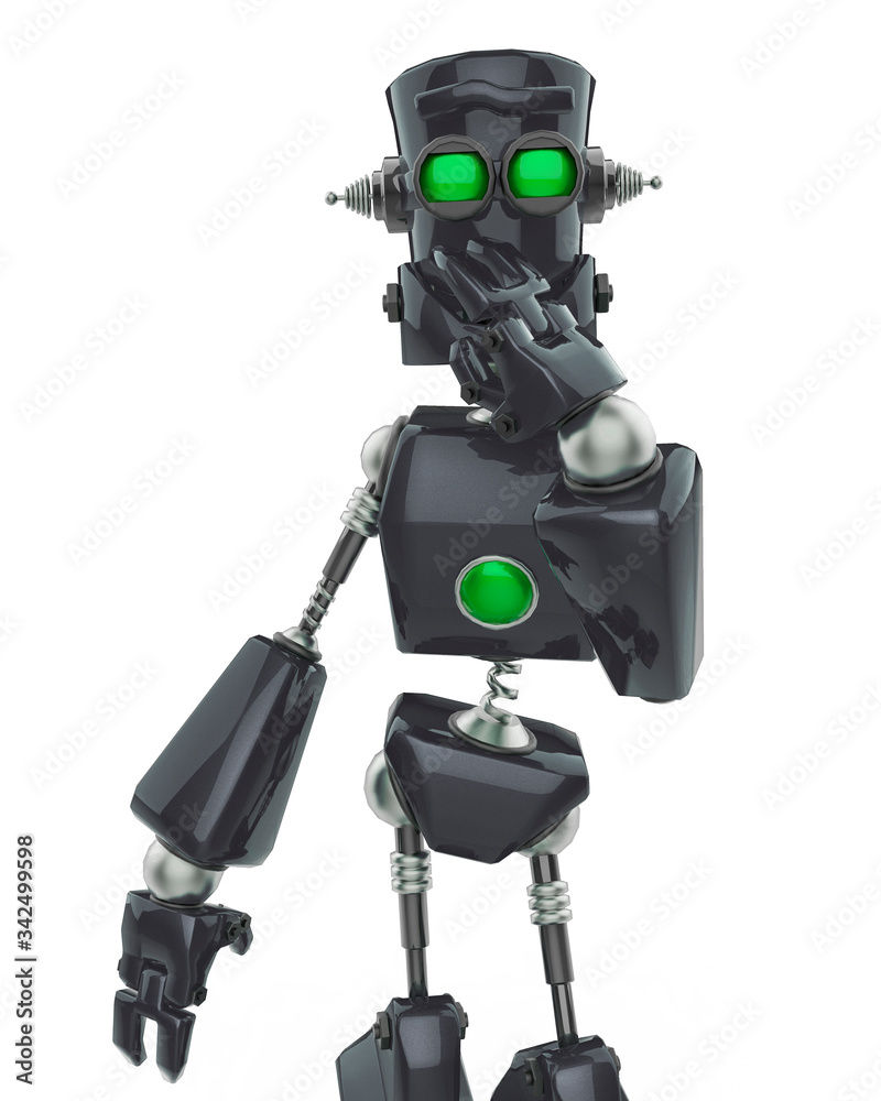 funny robot cartoon laughing in a white background