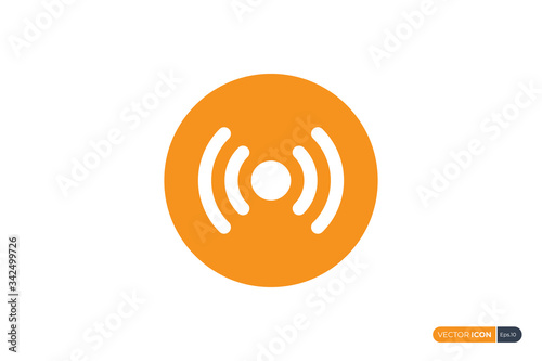 Wifi Wireless Signal Icon. White Rounded Line with Orange Circle Shape isolated on White Background. Flat Vector Technology Icon Design Template Element.