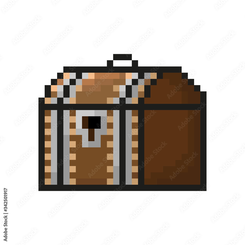 Pixel chest icon. 2d drawing. Front and side view. Vector graphic illustration. Isolated object on a white background. Isolate. Pixel chest icon. 2d drawing. Front and side view. Vector graphic illustration. Isolated object on a white background. Isolate.