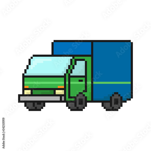 Pixel truck icon. 2d drawing. Front and side view. Vector graphic illustration. Isolated object on a white background. Isolate.