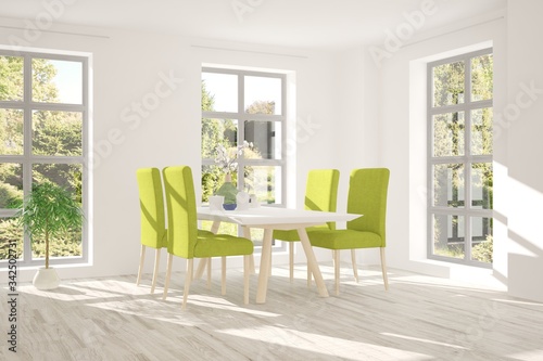 White stylish minimalist kitchen. Scandinavian interior design. 3D illustration © AntonSh