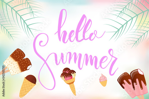 Hello summer lettering composition. Inspirational quote. Vector illustration for banners, posters, t-shirts, cards.