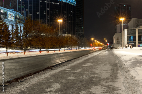 Desert avenue on winter evening in the city of Yekaterinburg. Russia