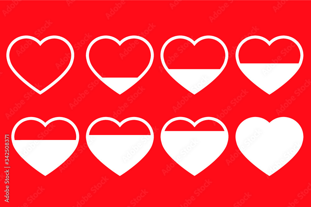 Different heart rating level illustration, vector set. Lovemeter