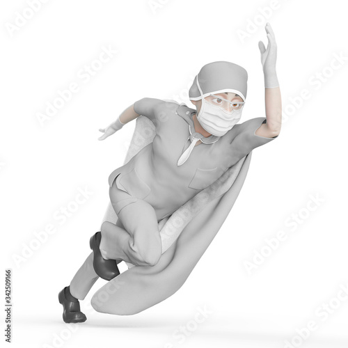 super doctor cartoon is running fast in white background
