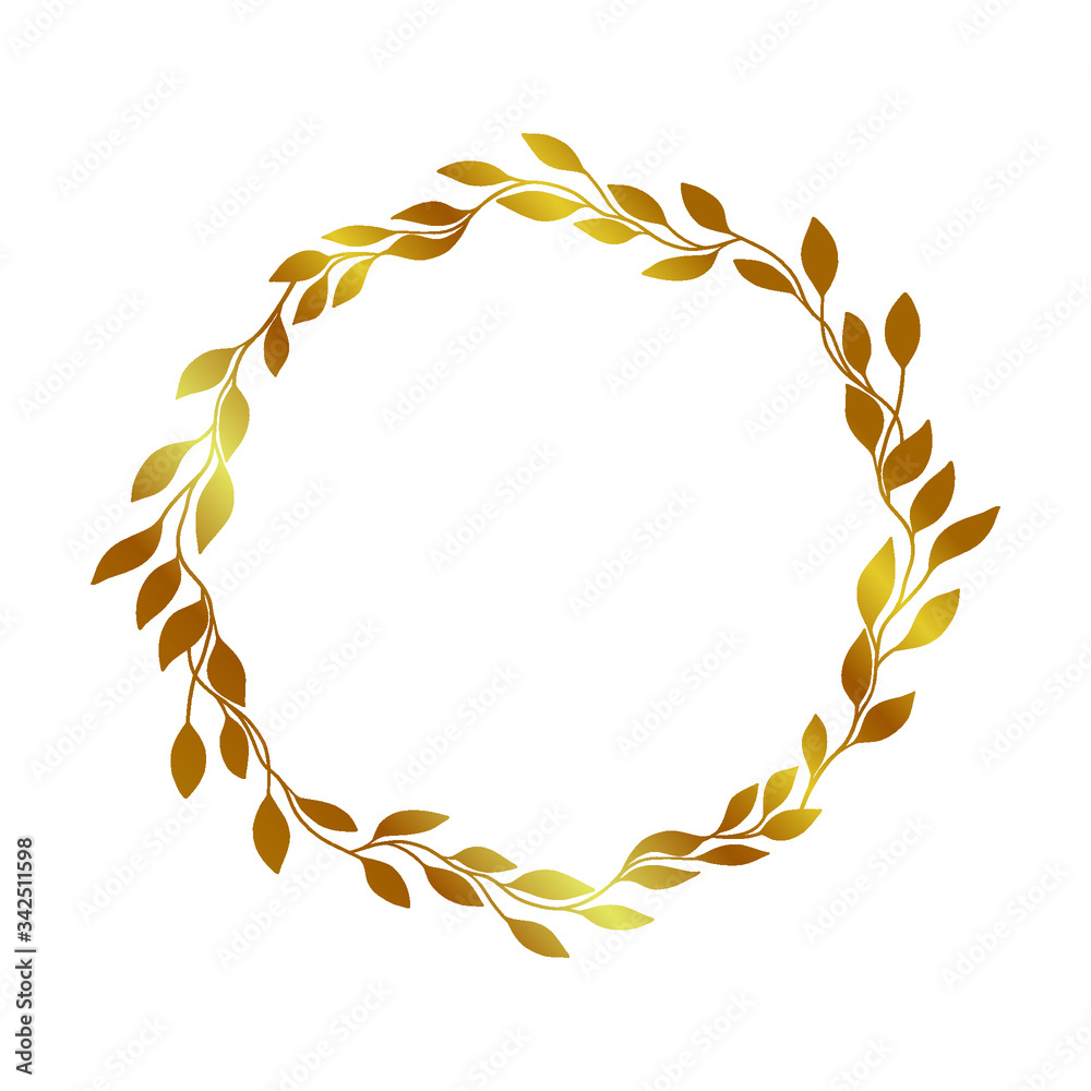 Gold leaves vector wreath. Gold circle frame for wedding invitation, luxury templates. Modern abstract element. Vector illustration isolated. 