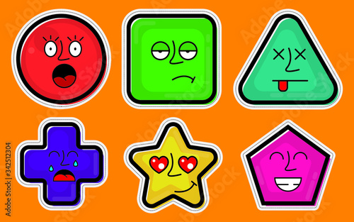 colorful geometric figures with emotions