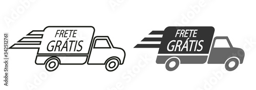 Free Delivery in Portuguese language. Truck icon vector illustration.